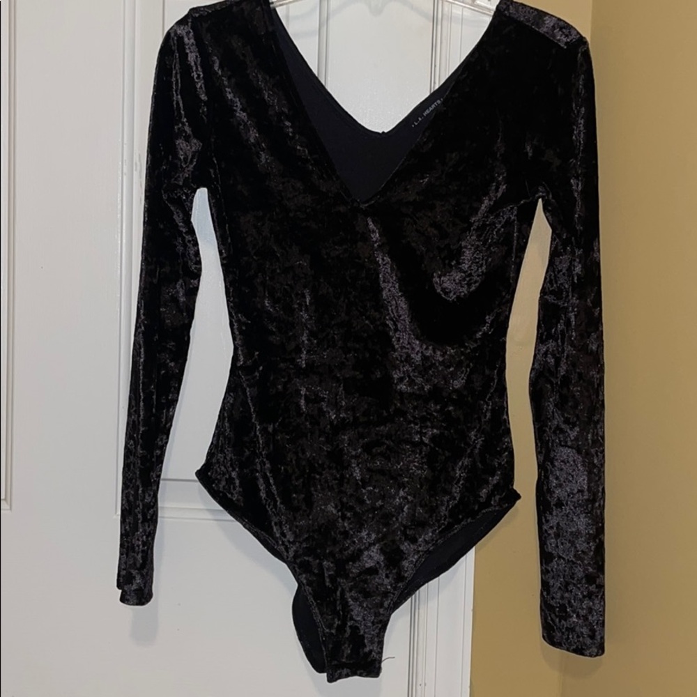 Black velour long sleeve bodysuit